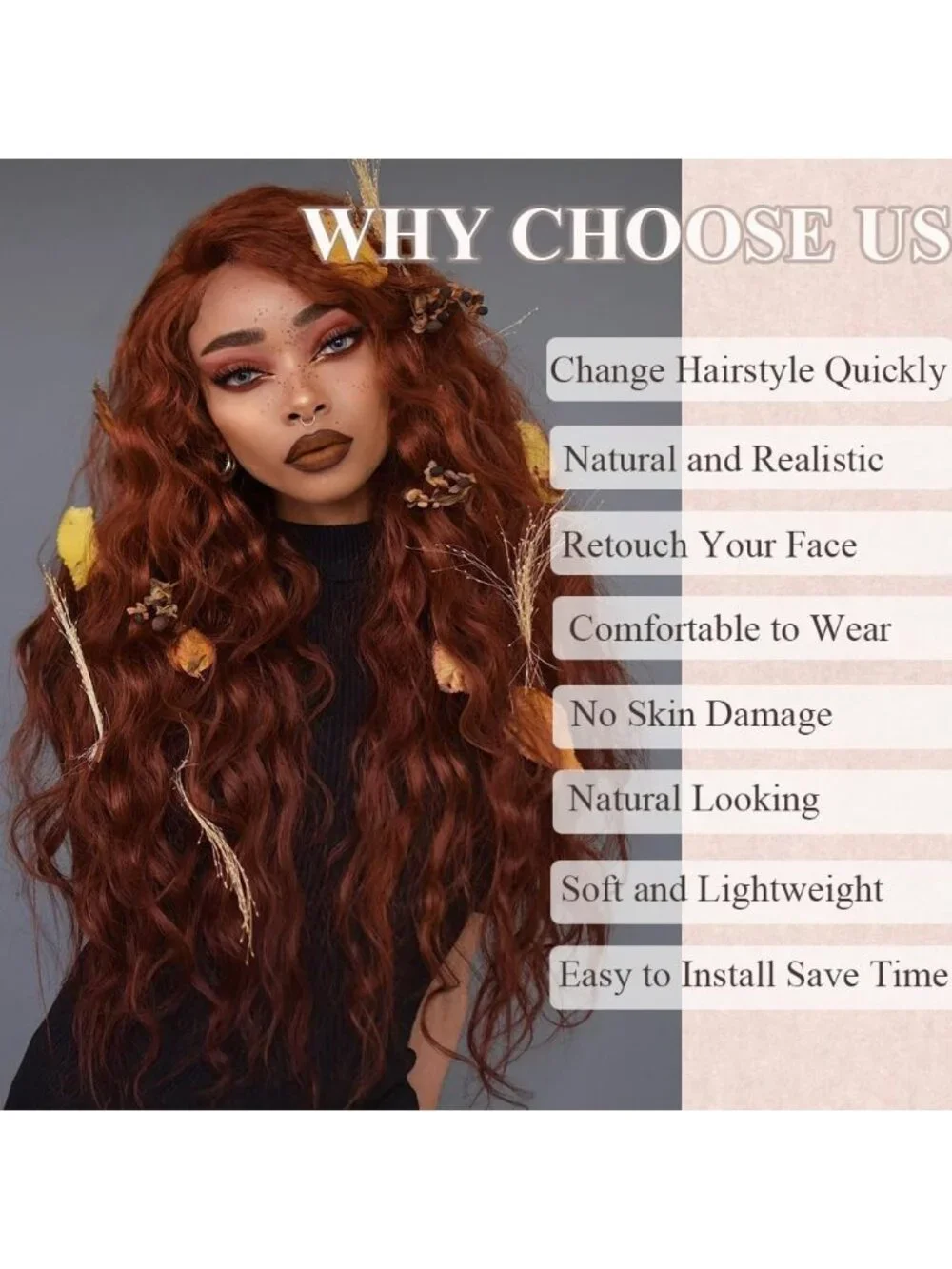 26 Inch Women's Auburn Long Wavy Curly Hair Wig Halloween Cosplay